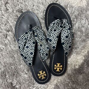 Tory Burch Black and White Geometric Sandals